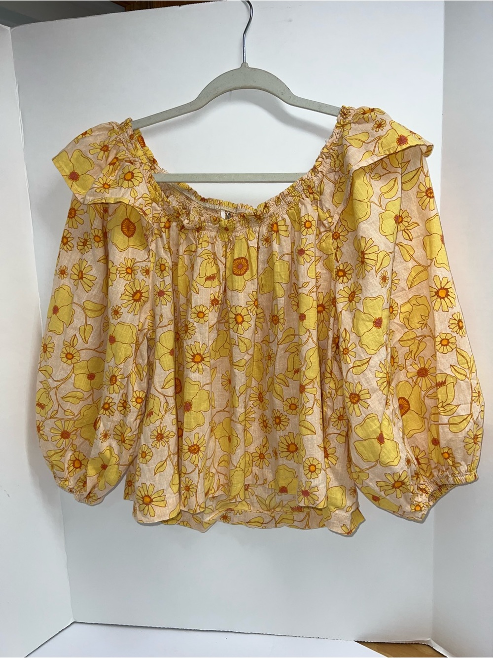 Miss Daisy Ruffel Print Free People yellow flower pattern cropped top